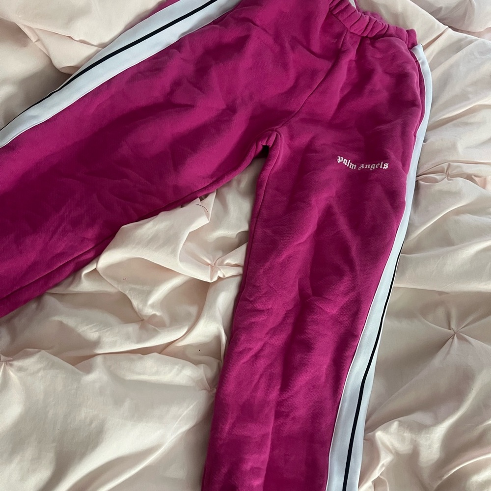 Palm Angels Kids Fuchsia Joggers with White Stripes